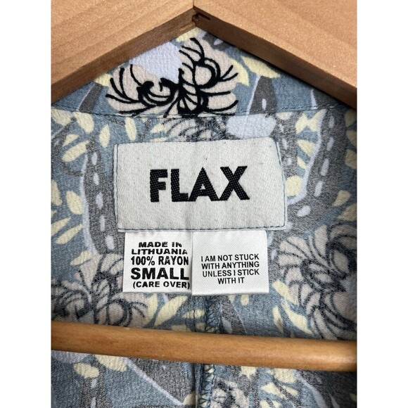 FLAX Women's Shirt Button Up Short Sleeve Blue Gray Floral Rayon Size M Generous - Picture 5 of 5
